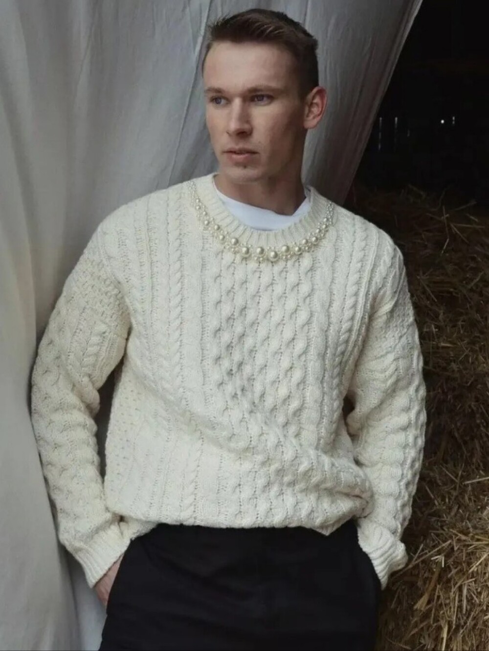 Simone Rocha x H&M Chunky Cable Knit Pearl Unisex Sweater Size M